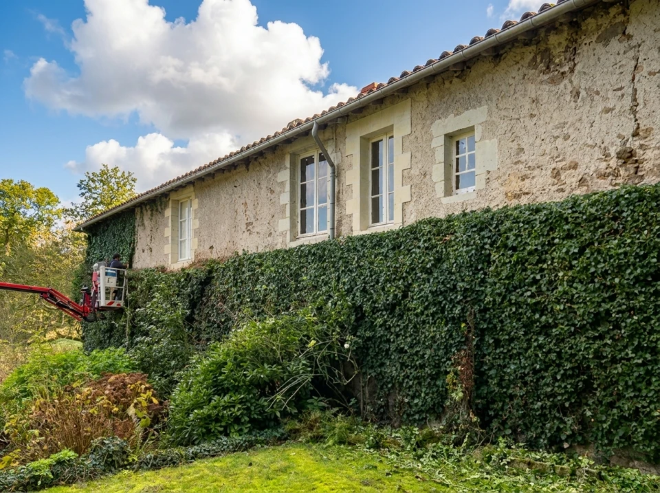 Caucasian Garden and Landscaping Services Contractant dans ses années 40 avec des Shears Hedge Shears effectuant des travaux d'entretien du jardin de printemps